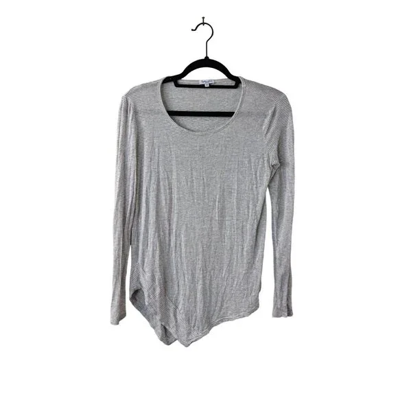 Splendid Small Grey and White Striped Long Sleeve Shirt with Asymmetrical Trim - Picture 1 of 8